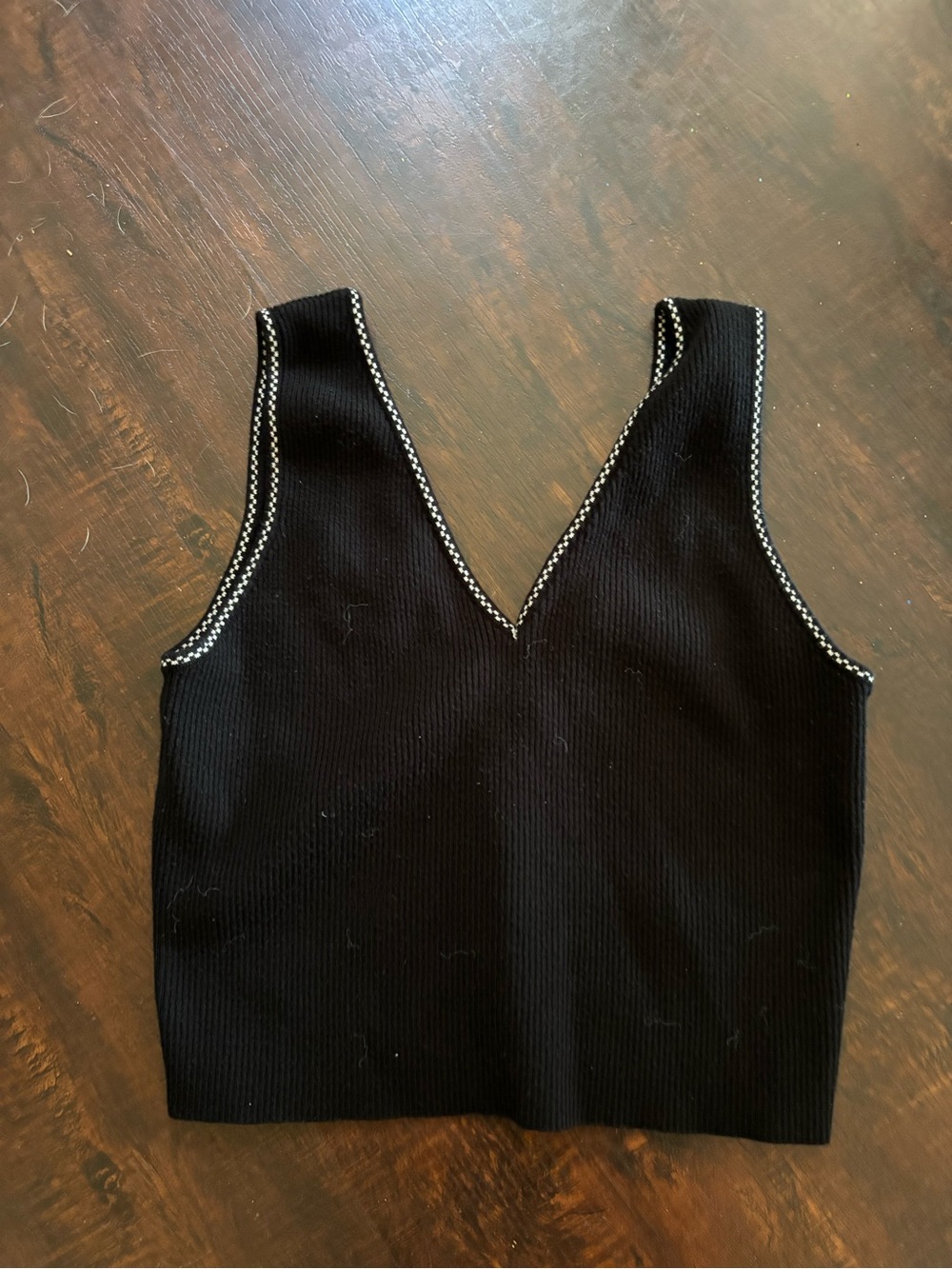 Vintage Caroline Constas Black Ribbed V‑Neck One‑Piece White Contrast Stitch
